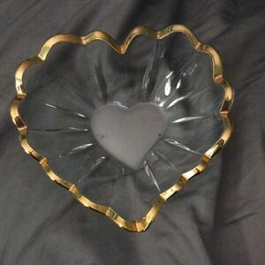 Source Unknown Gold and Clear Heart-Shaped Glass Art